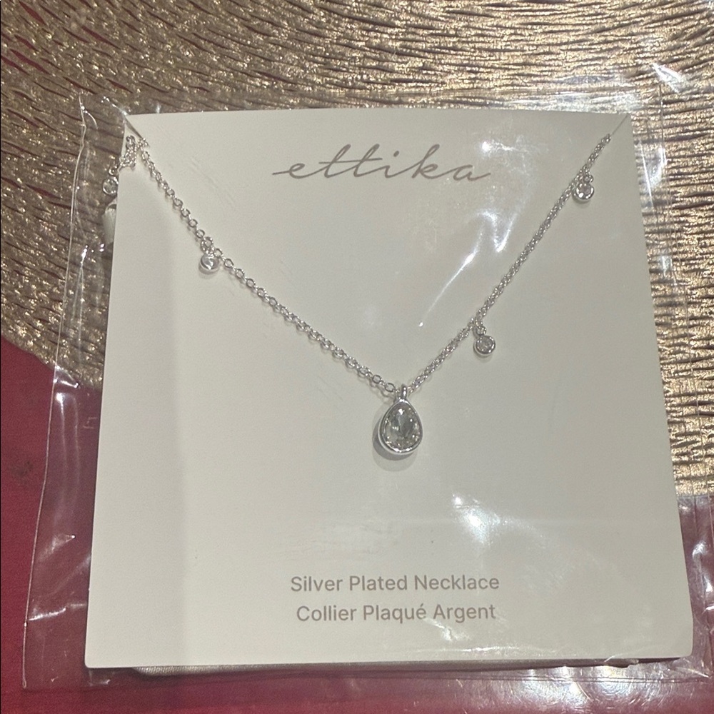 Ettika Silver Necklace with Teardrop Charm